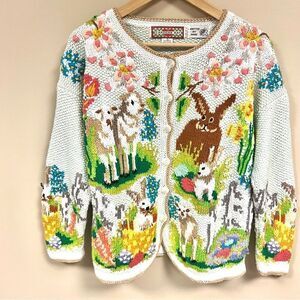 Cardigan Bay vintage Easter/ spring hand knit sweater S